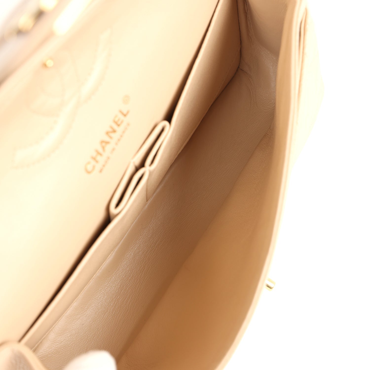 Chanel Medium Classic Double Flap Beige Caviar Gold Hardware