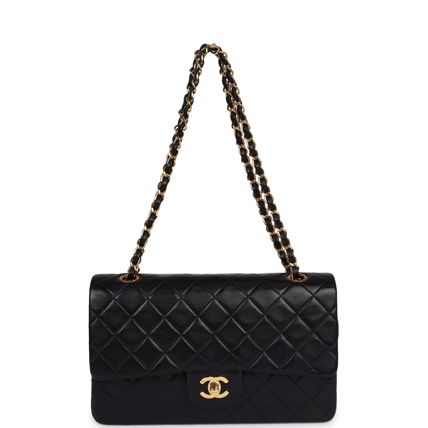 Chanel Vintage Medium Classic Double Flap Black Lambskin Gold Hardware