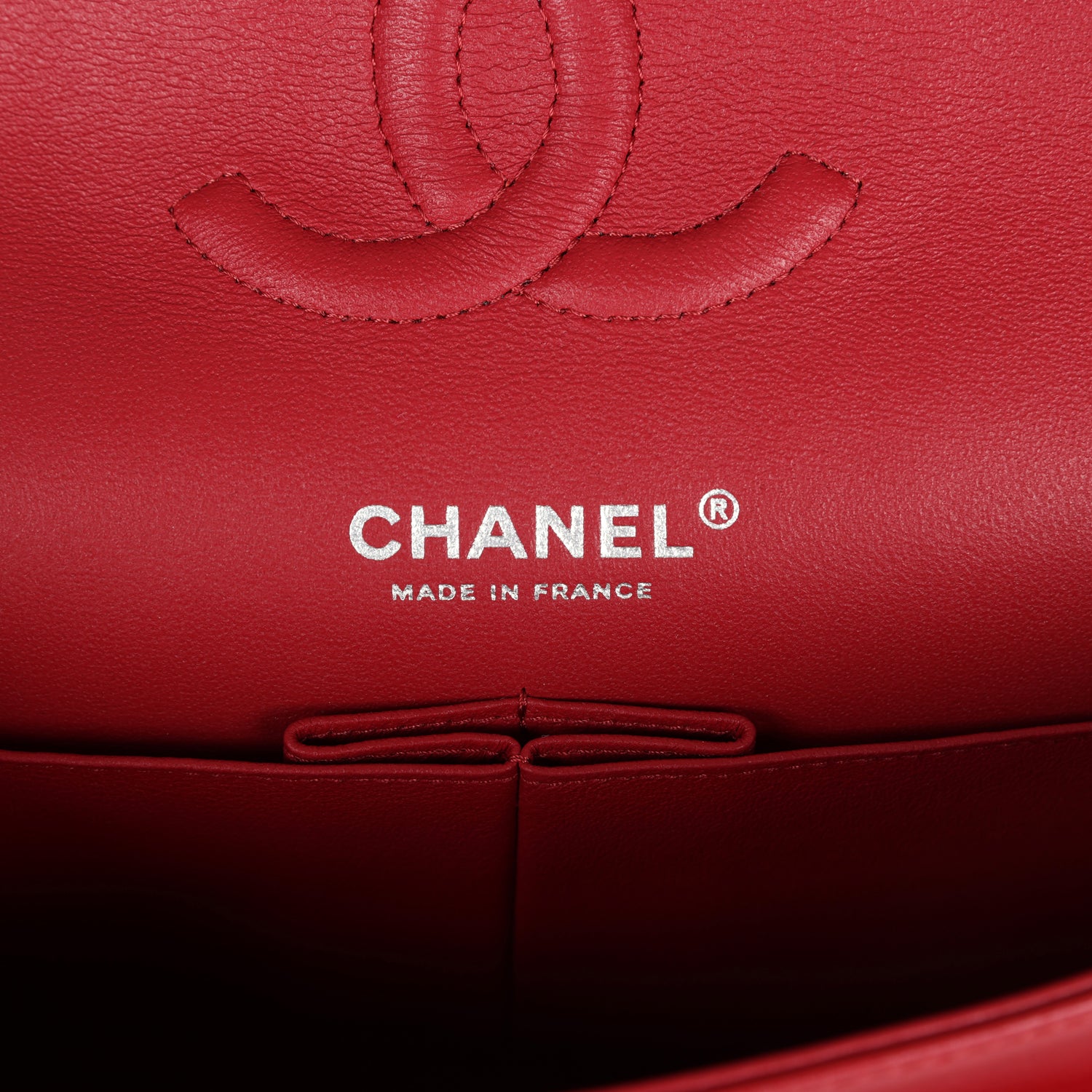 Chanel Medium Classic Double Flap Bag Red Lambskin Silver Hardware