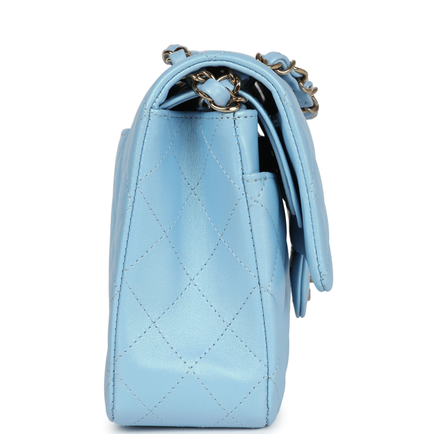 Chanel Medium Classic Double Flap Bag Blue Iridescent Calfskin Gold Hardware