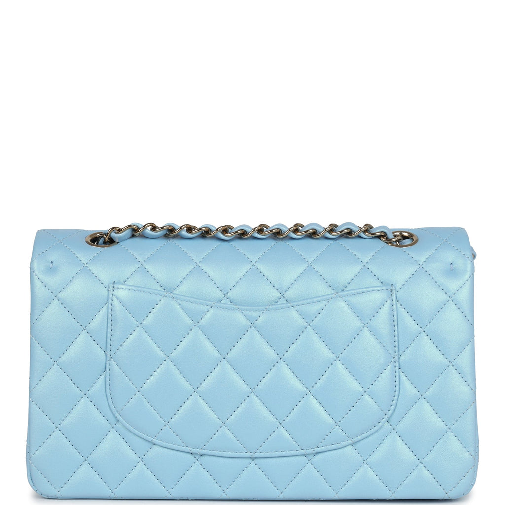 Chanel Medium Classic Double Flap Bag Blue Iridescent Calfskin Gold Hardware