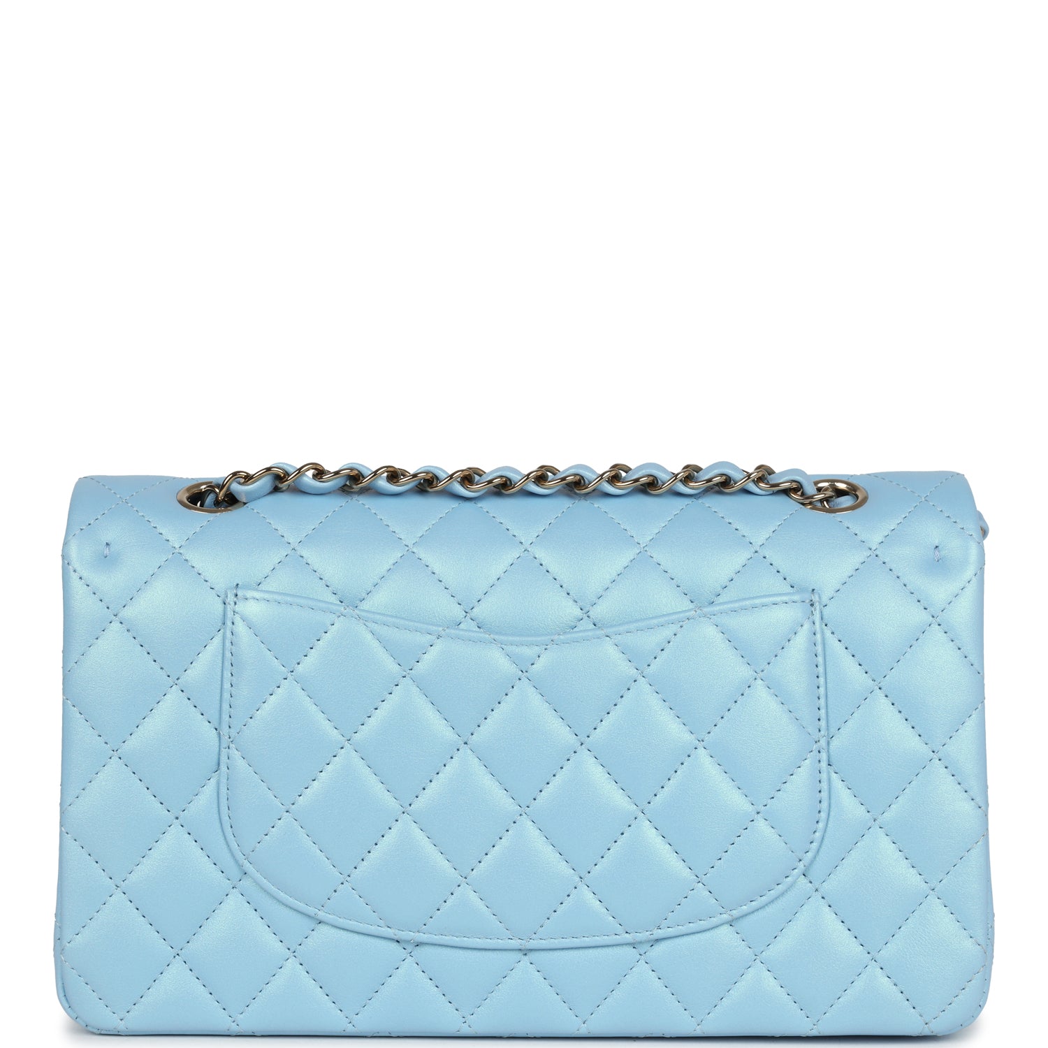 Chanel Medium Classic Double Flap Bag Blue Iridescent Calfskin Gold Hardware