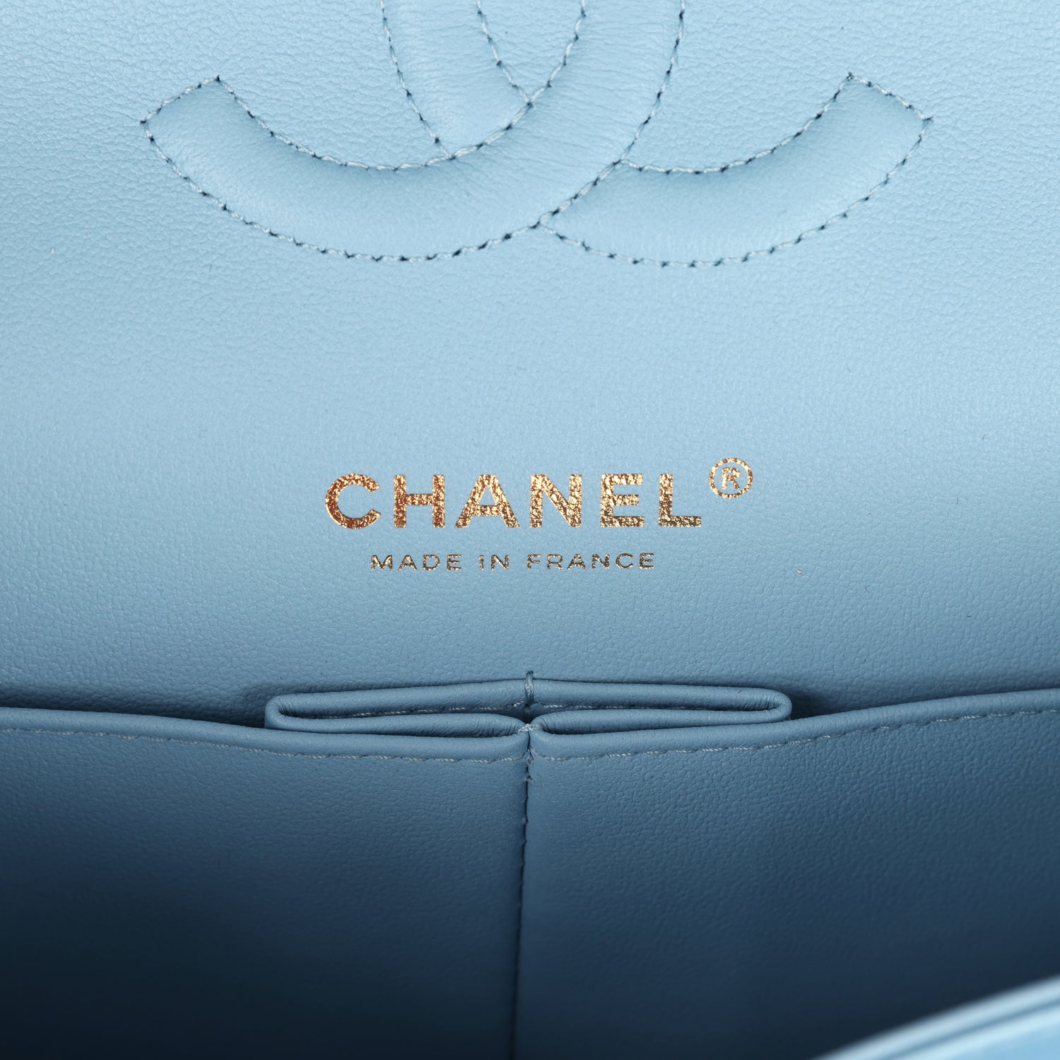 Chanel Medium Classic Double Flap Bag Blue Iridescent Calfskin Gold Hardware