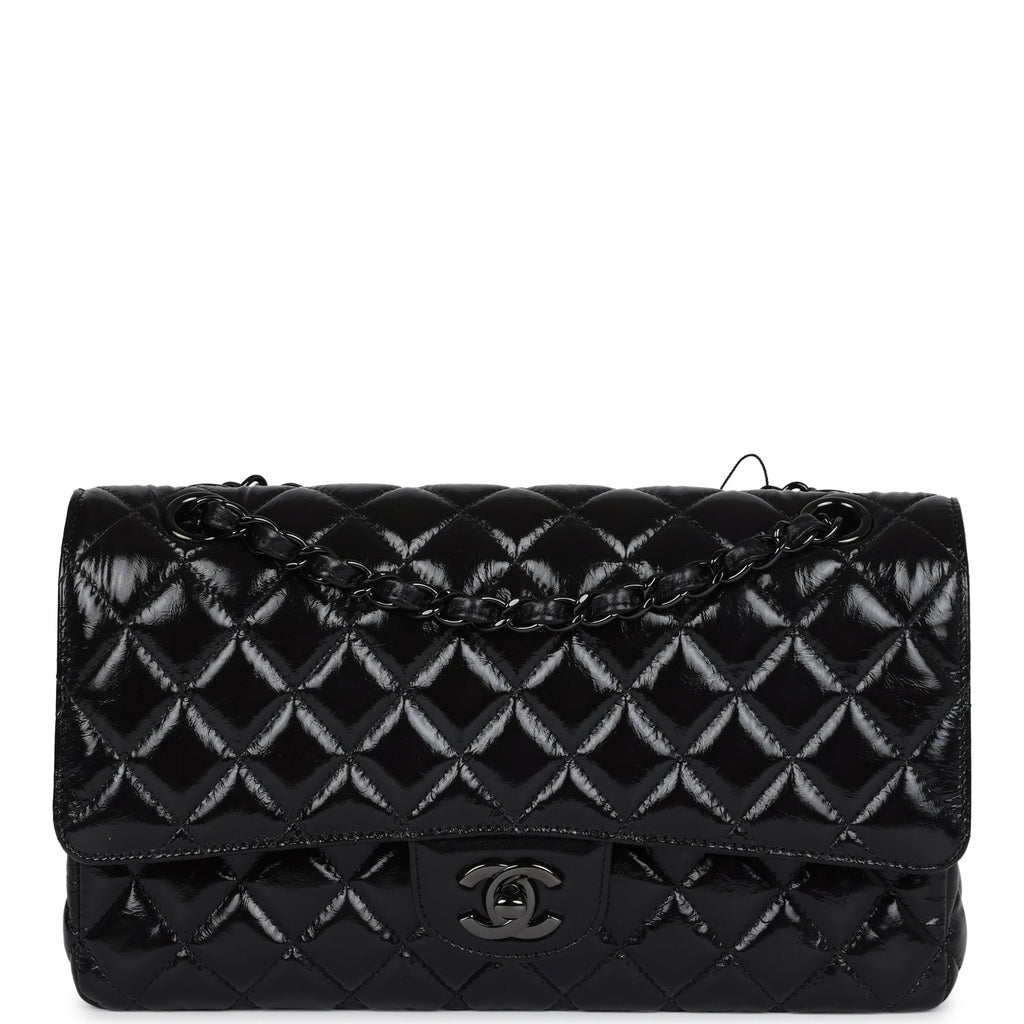 Chanel Medium Classic Double Flap Bag So Black Shiny Aged Calfskin Black Hardware