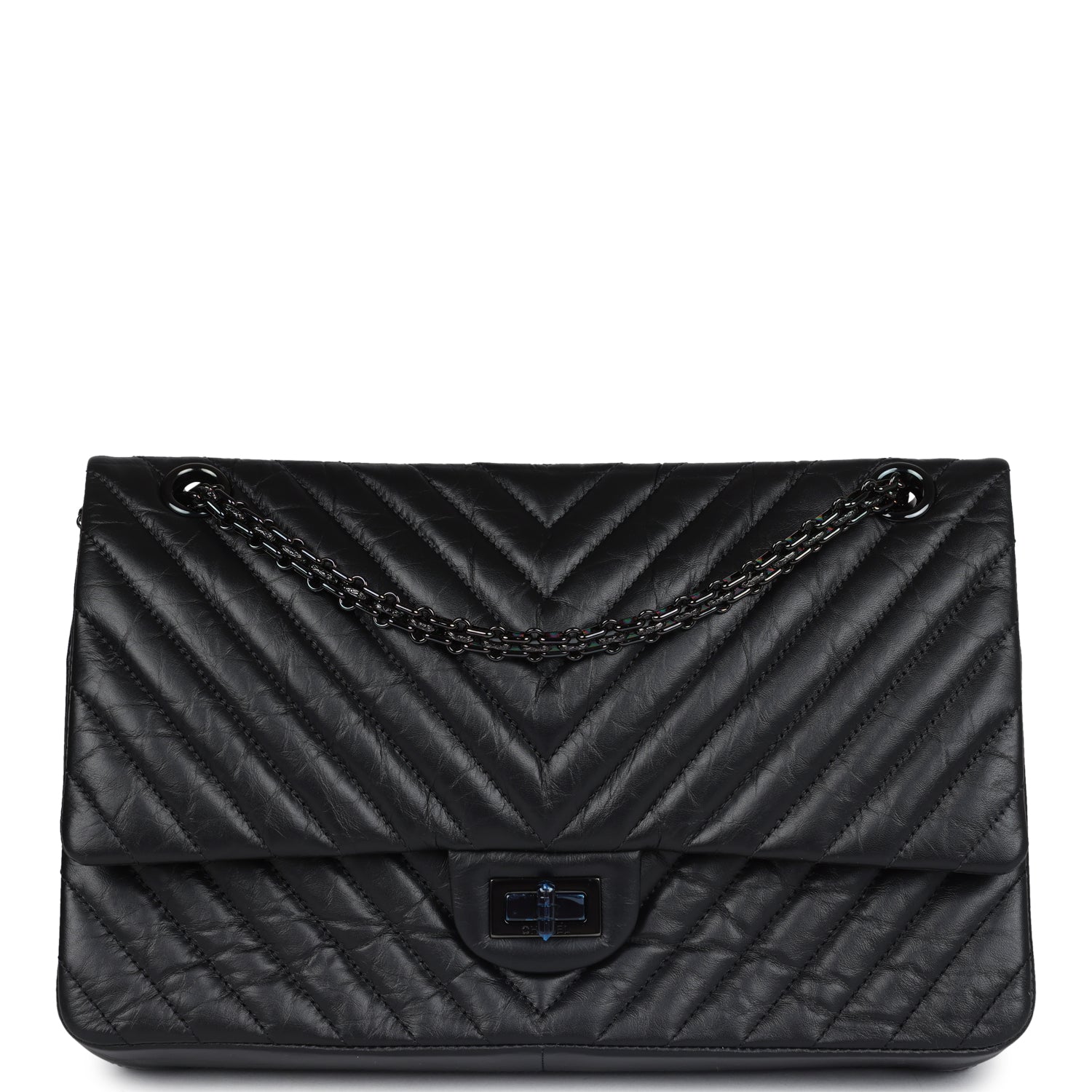 Chanel Medium Chevron Reissue 226 2.55 Flap Bag So Black Aged Calfskin Black Hardware