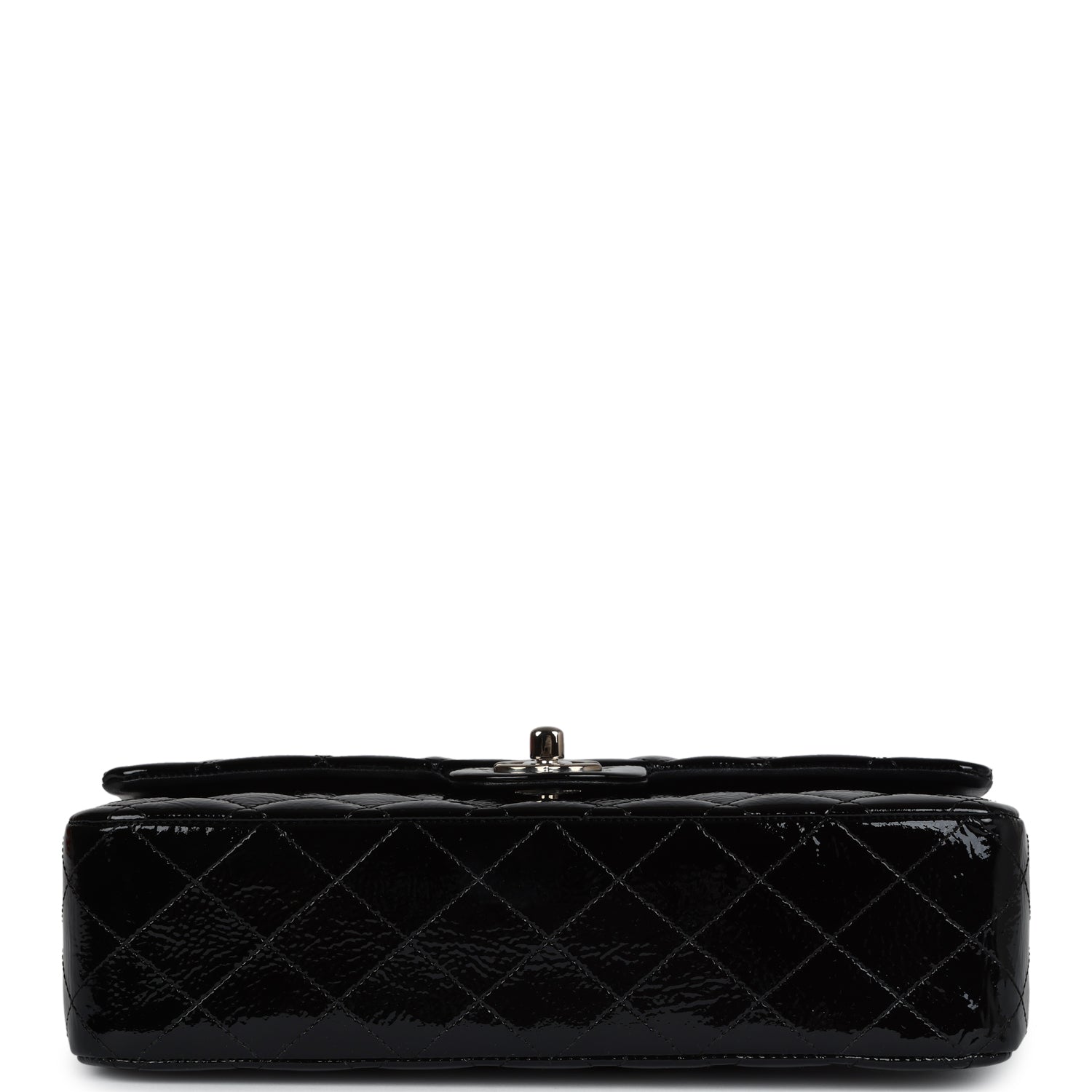 Chanel Medium Classic Double Flap Bag Black Crumpled Patent Leather Silver Hardware