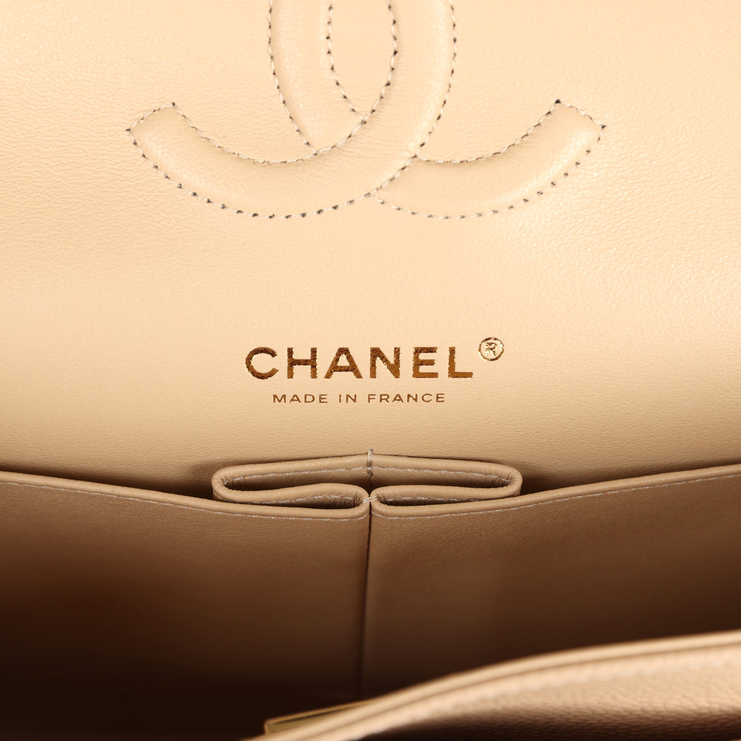 Chanel Medium Classic Double Flap Beige Caviar Gold Hardware