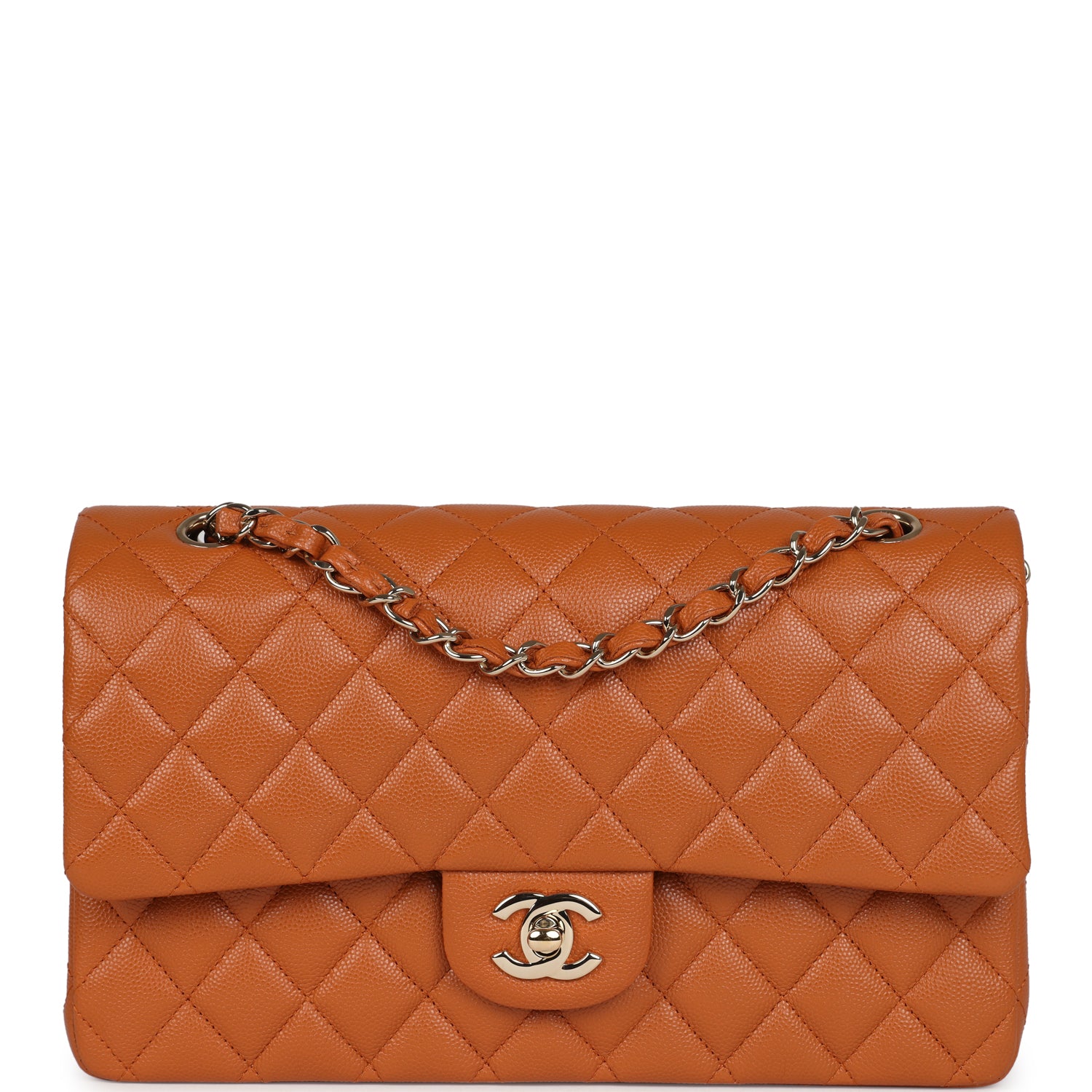 Chanel Medium Classic Double Flap Bag Caramel Caviar Light Gold Hardware