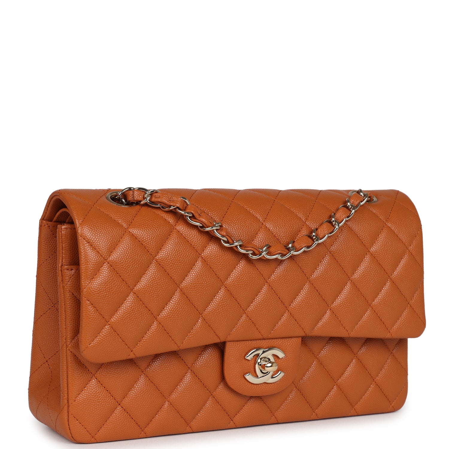Chanel Medium Classic Double Flap Bag Caramel Caviar Light Gold Hardware