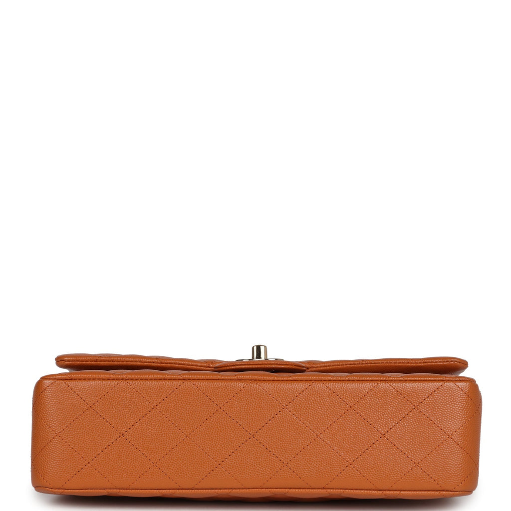 Chanel Medium Classic Double Flap Bag Caramel Caviar Light Gold Hardware