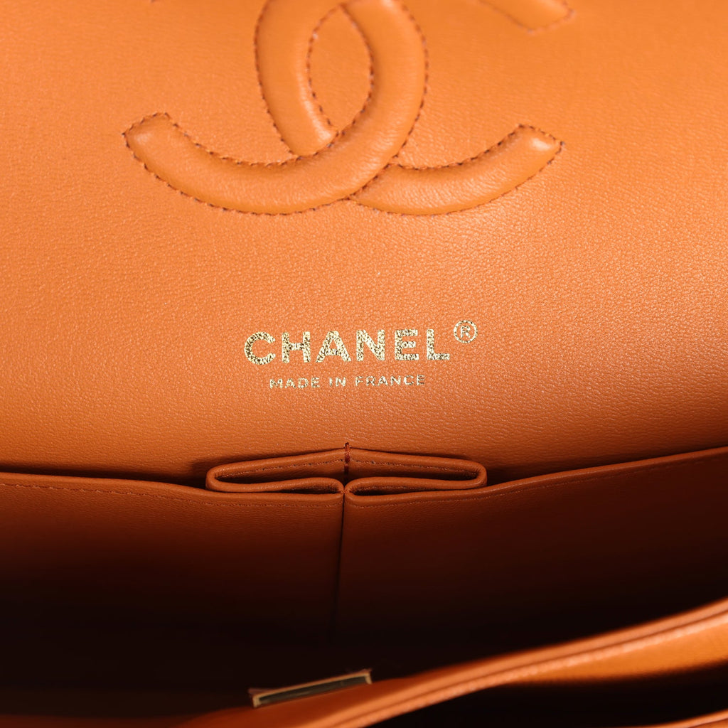 Chanel Medium Classic Double Flap Bag Caramel Caviar Light Gold Hardware