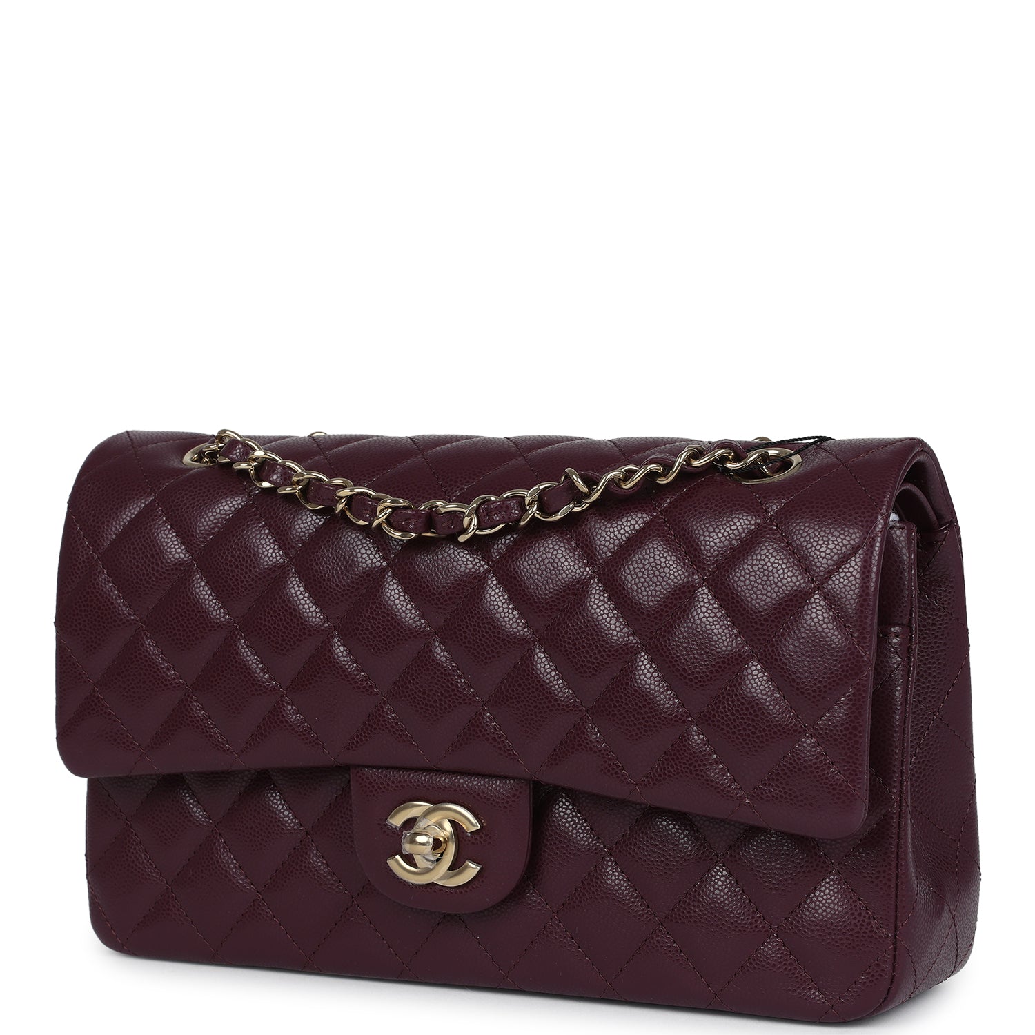 Chanel Medium Classic Double Flap Bag Burgundy Caviar Light Gold Hardware