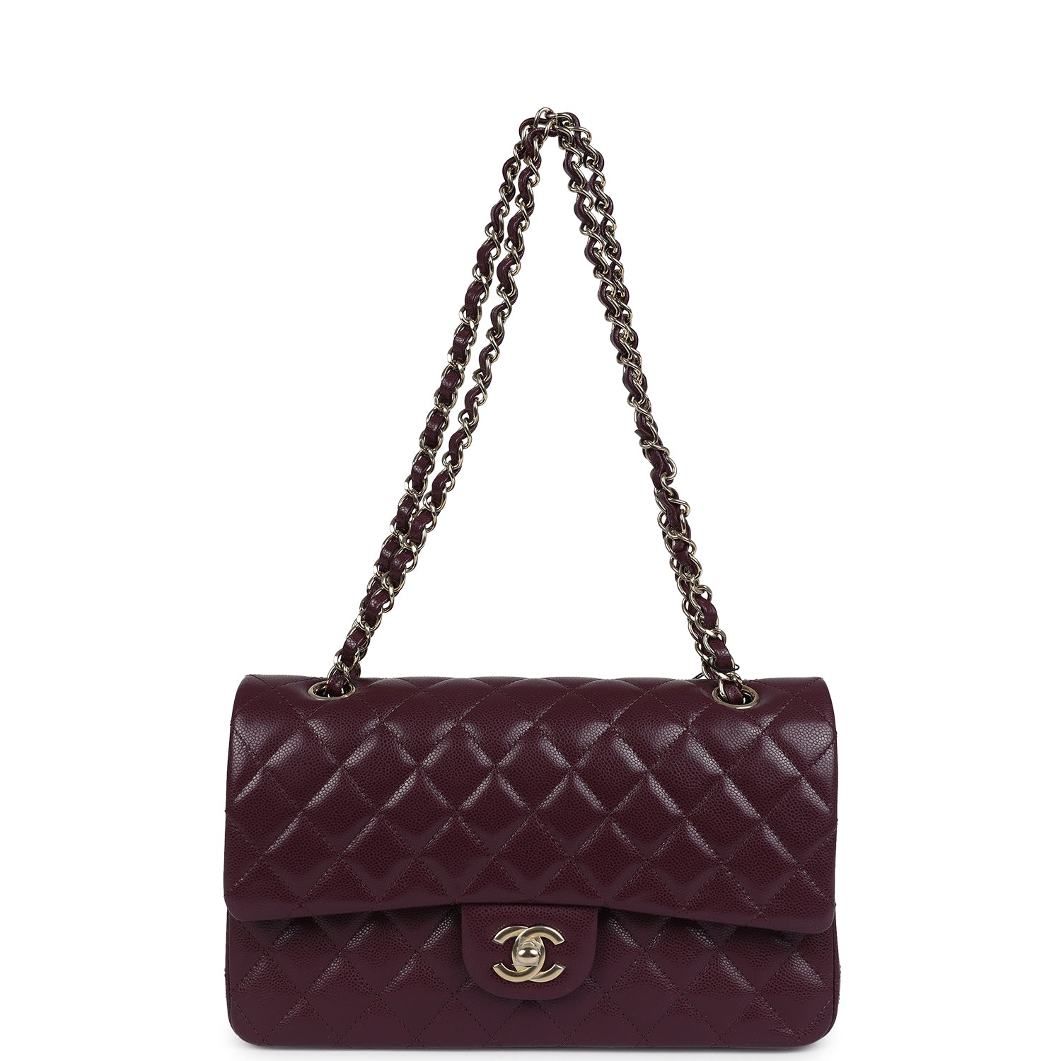 Chanel Medium Classic Double Flap Bag Burgundy Caviar Light Gold Hardware