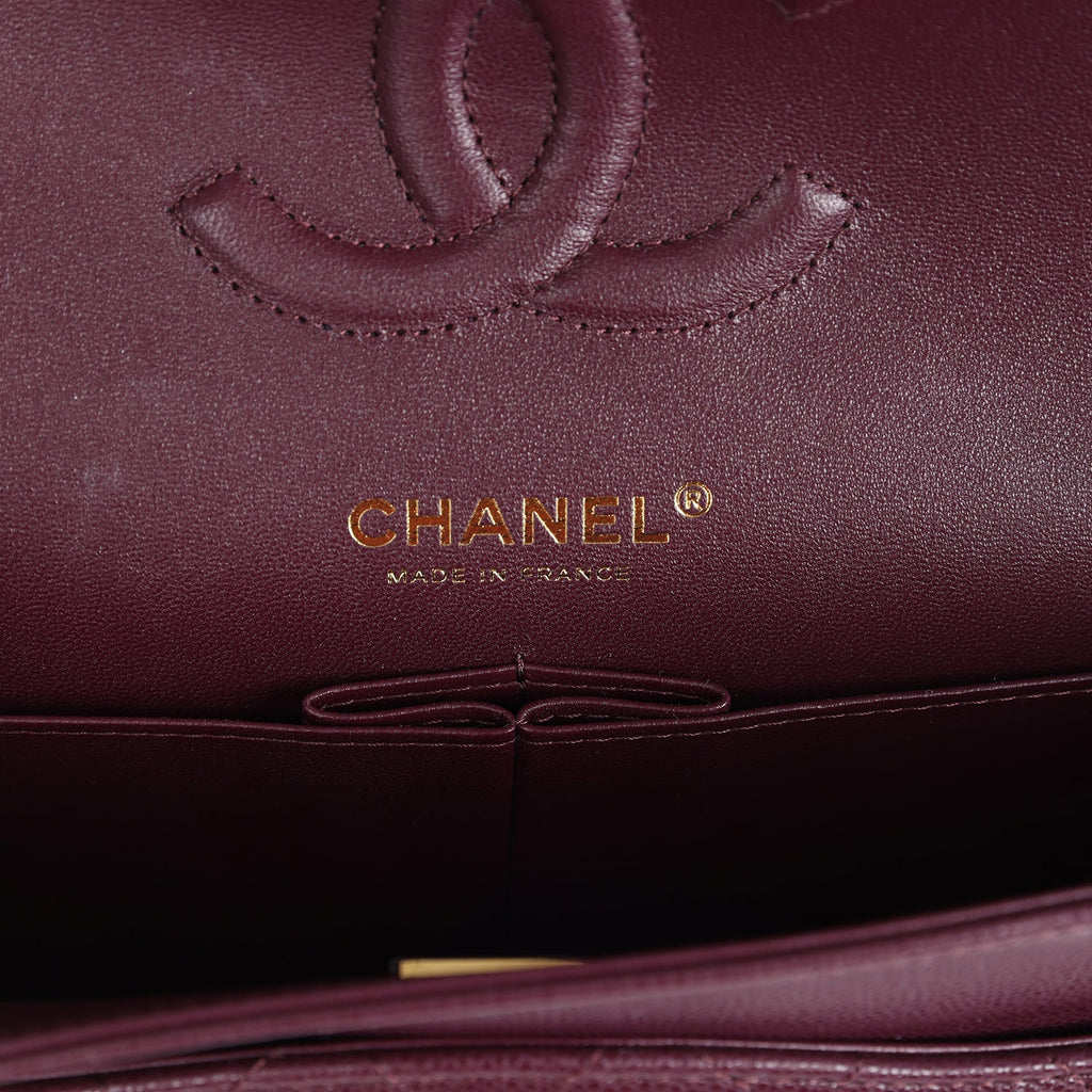 Chanel Medium Classic Double Flap Bag Burgundy Caviar Light Gold Hardware
