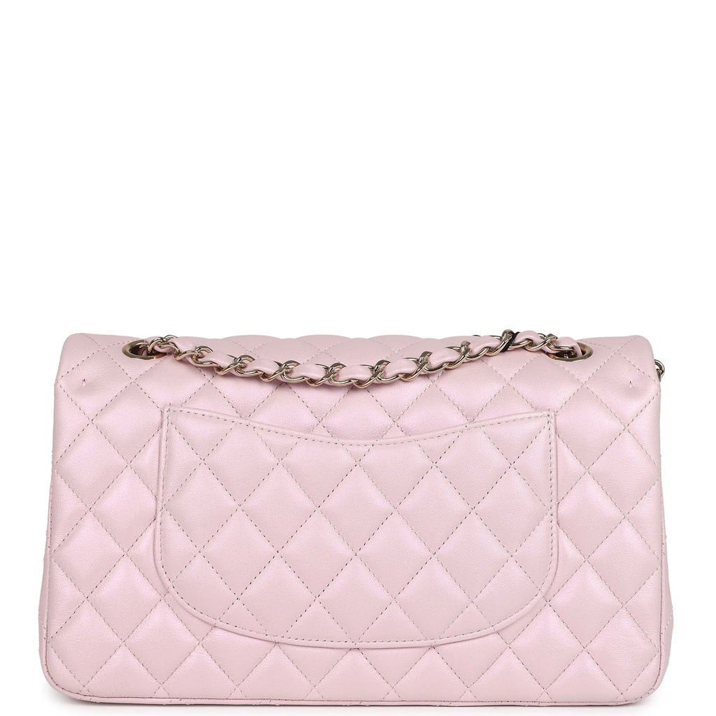 Chanel Medium Classic Double Flap Bag Pink Iridescent Lambskin Light Gold Hardware