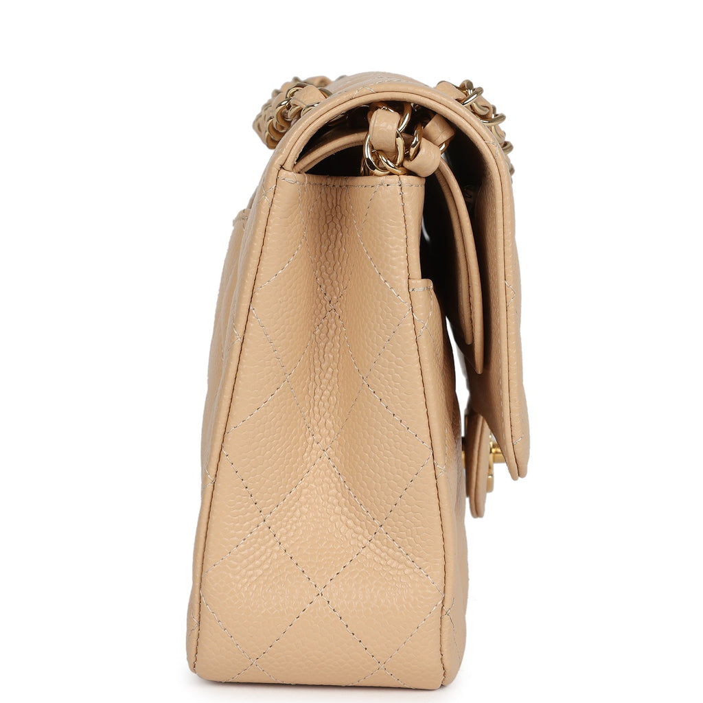 Chanel Medium Classic Double Flap Beige Caviar Gold Hardware