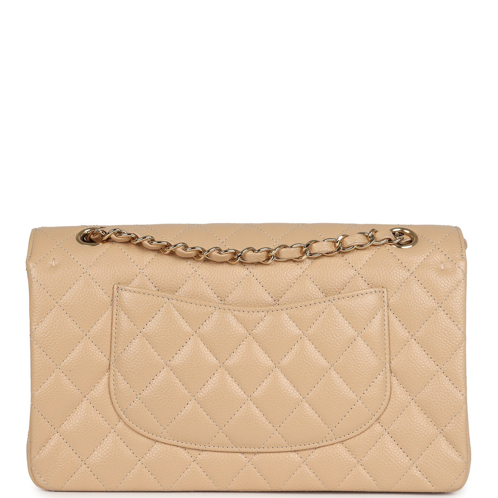 Chanel Medium Classic Double Flap Beige Caviar Gold Hardware