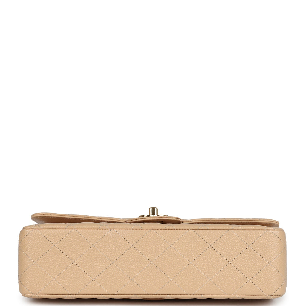 Chanel Medium Classic Double Flap Beige Caviar Gold Hardware