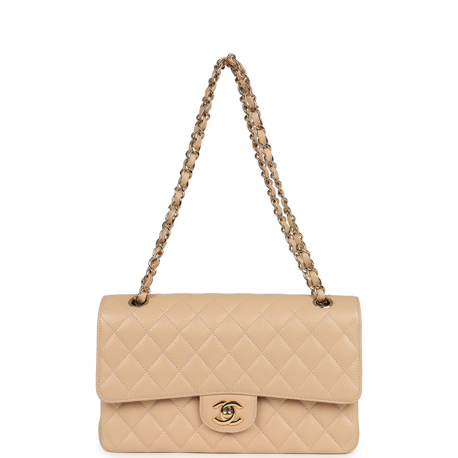 Chanel Medium Classic Double Flap Beige Caviar Gold Hardware