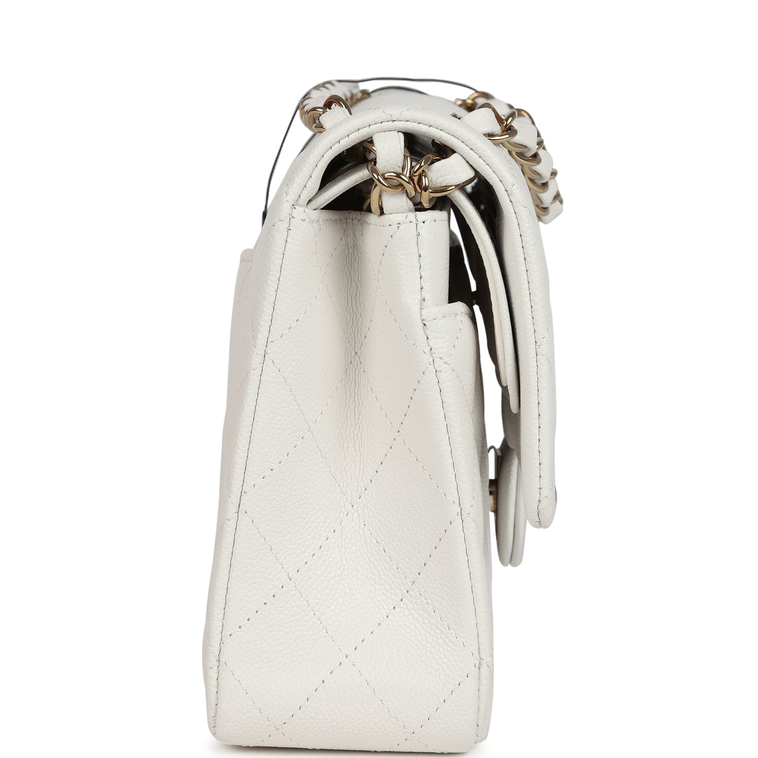 Chanel Medium Classic Double Flap White Caviar Light Gold Hardware