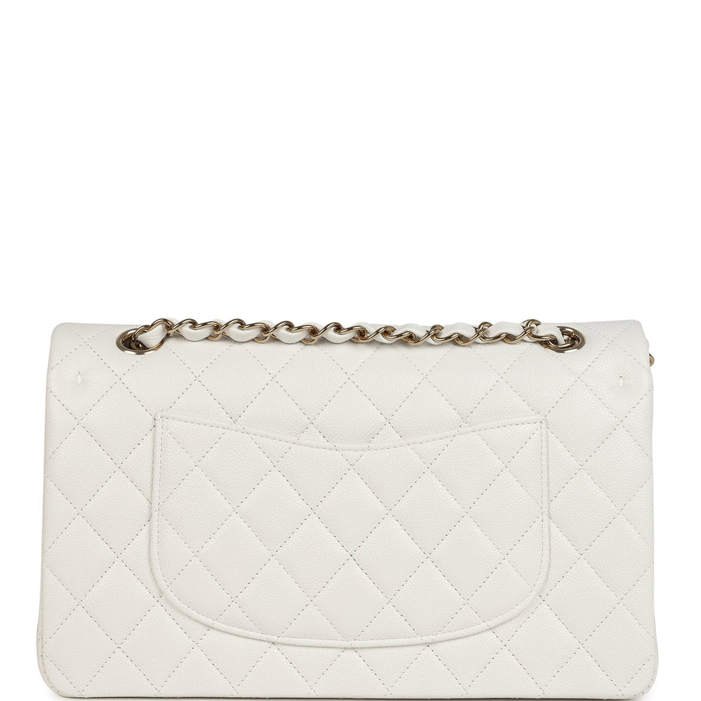 Chanel Medium Classic Double Flap White Caviar Light Gold Hardware