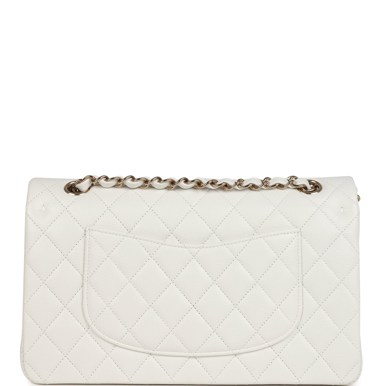 Chanel Medium Classic Double Flap White Caviar Light Gold Hardware