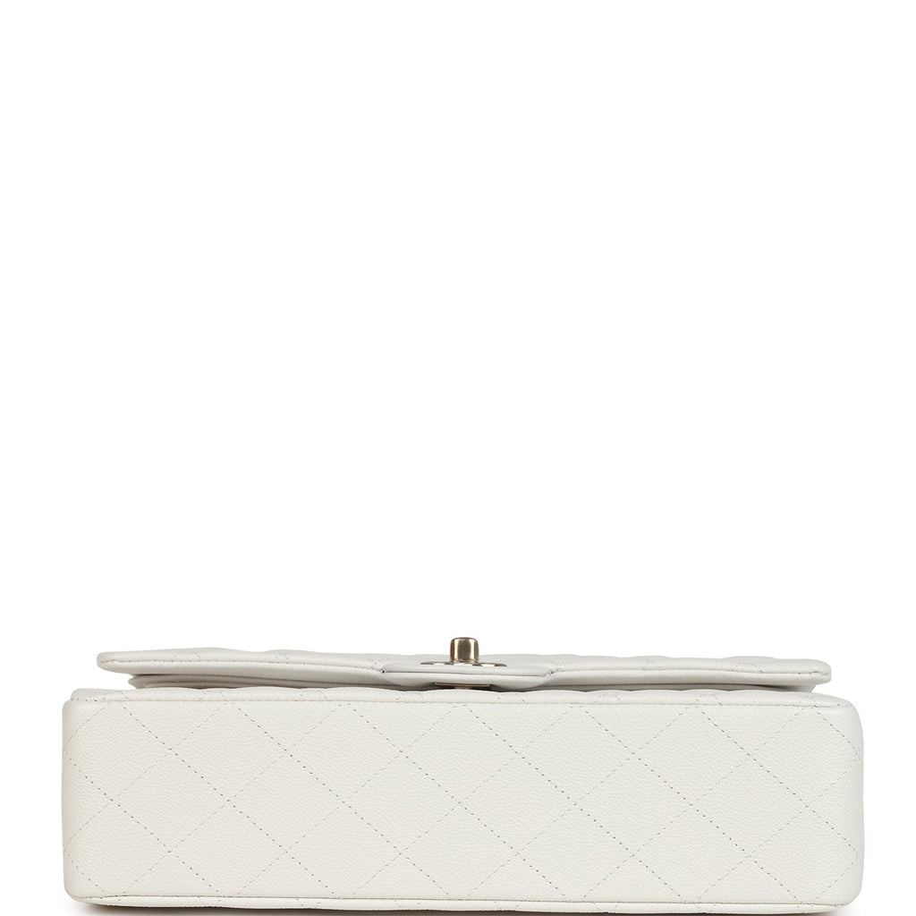 Chanel Medium Classic Double Flap White Caviar Light Gold Hardware