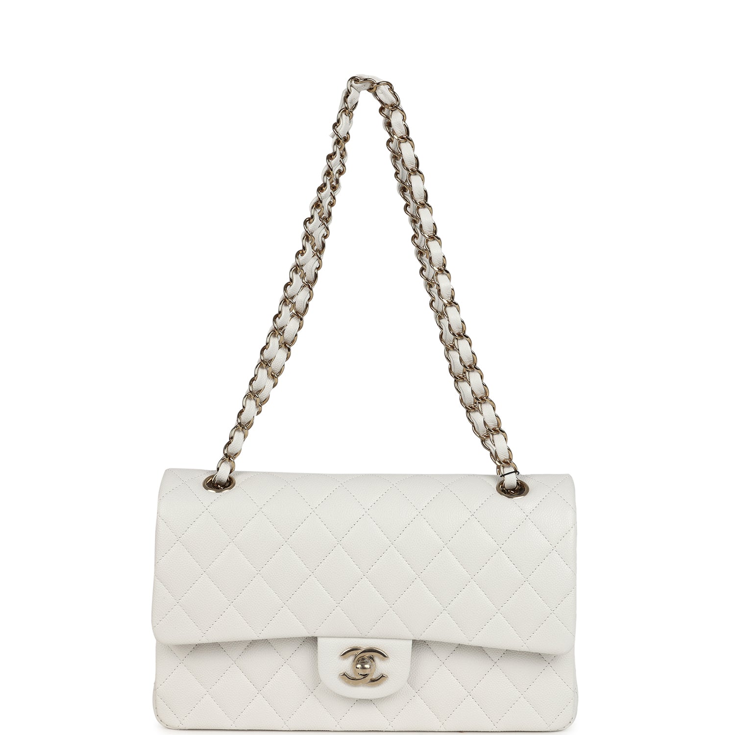 Chanel Medium Classic Double Flap White Caviar Light Gold Hardware