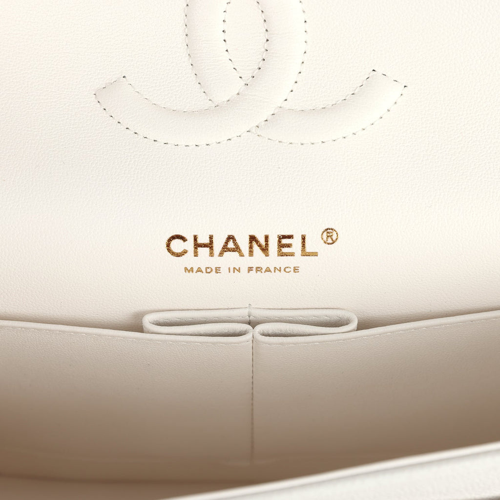 Chanel Medium Classic Double Flap White Caviar Light Gold Hardware