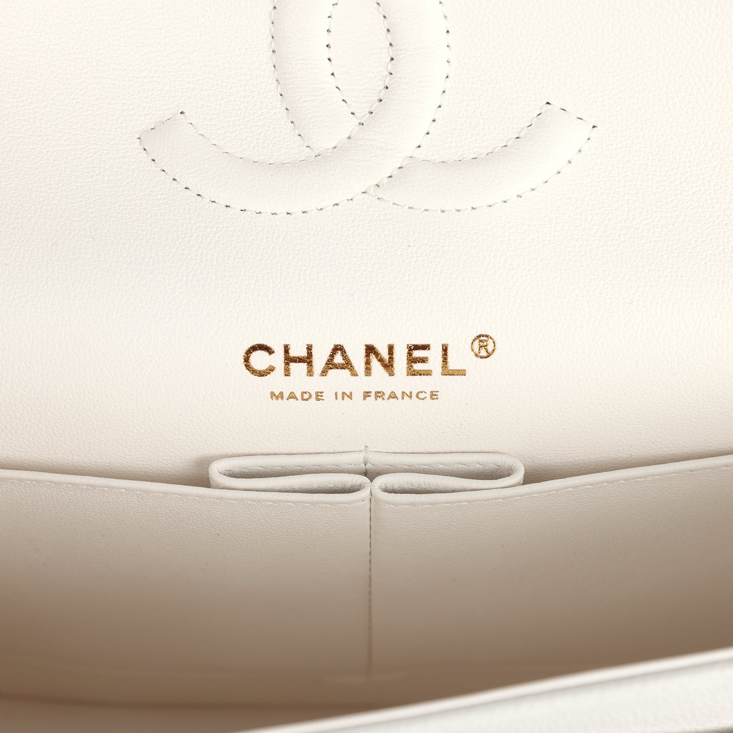 Chanel Medium Classic Double Flap White Caviar Light Gold Hardware