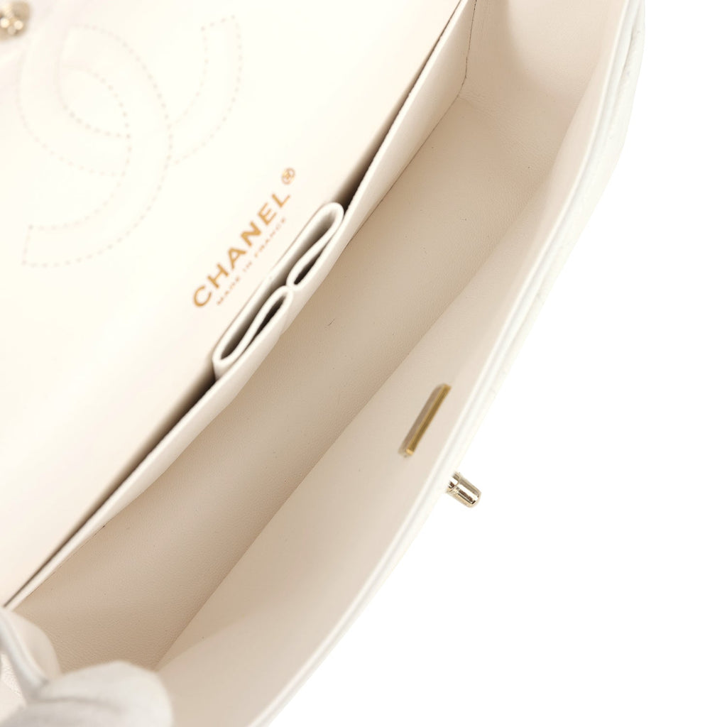 Chanel Medium Classic Double Flap White Caviar Light Gold Hardware