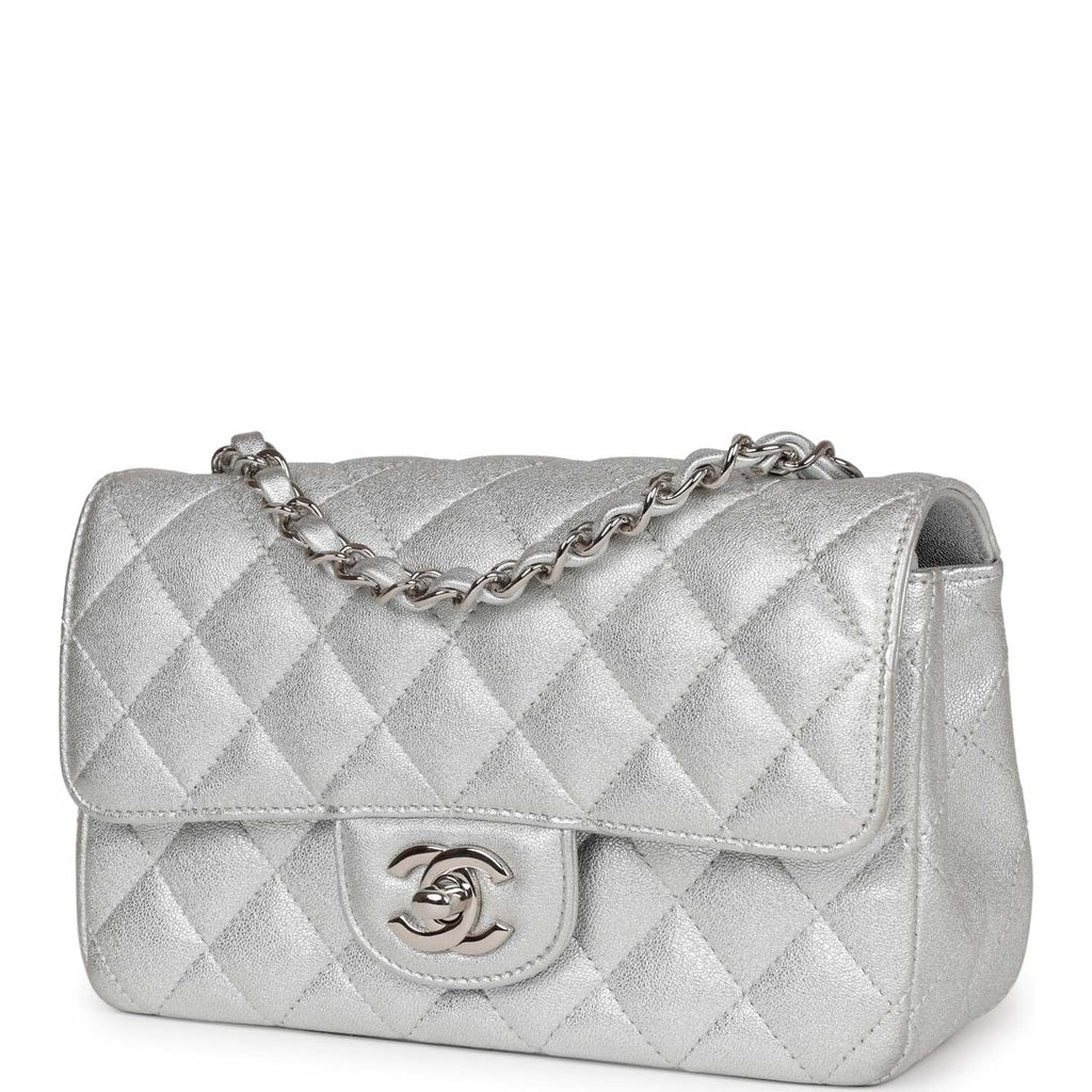 Chanel Mini Rectangular Flap Bag Silver Calfskin Silver Hardware