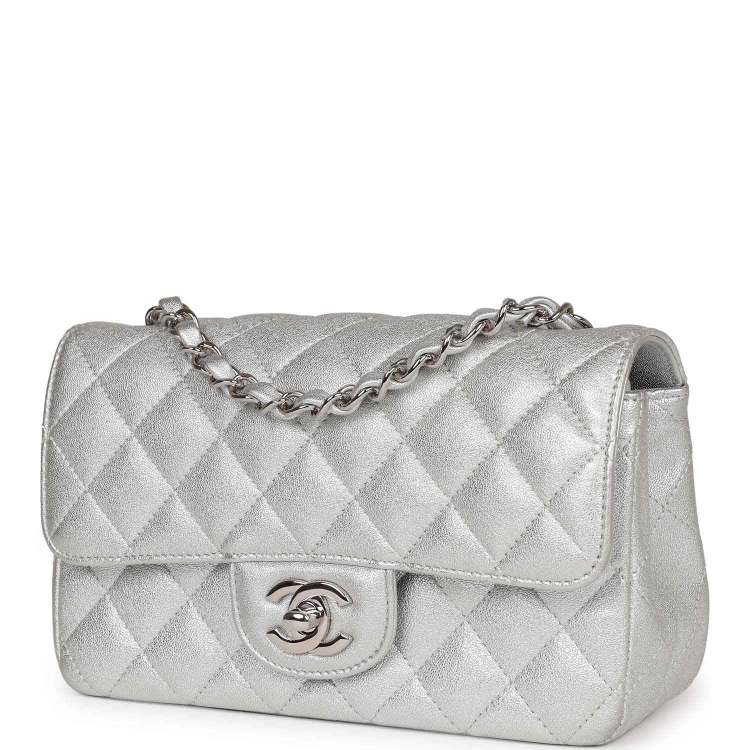 Chanel Mini Rectangular Flap Bag Silver Calfskin Silver Hardware