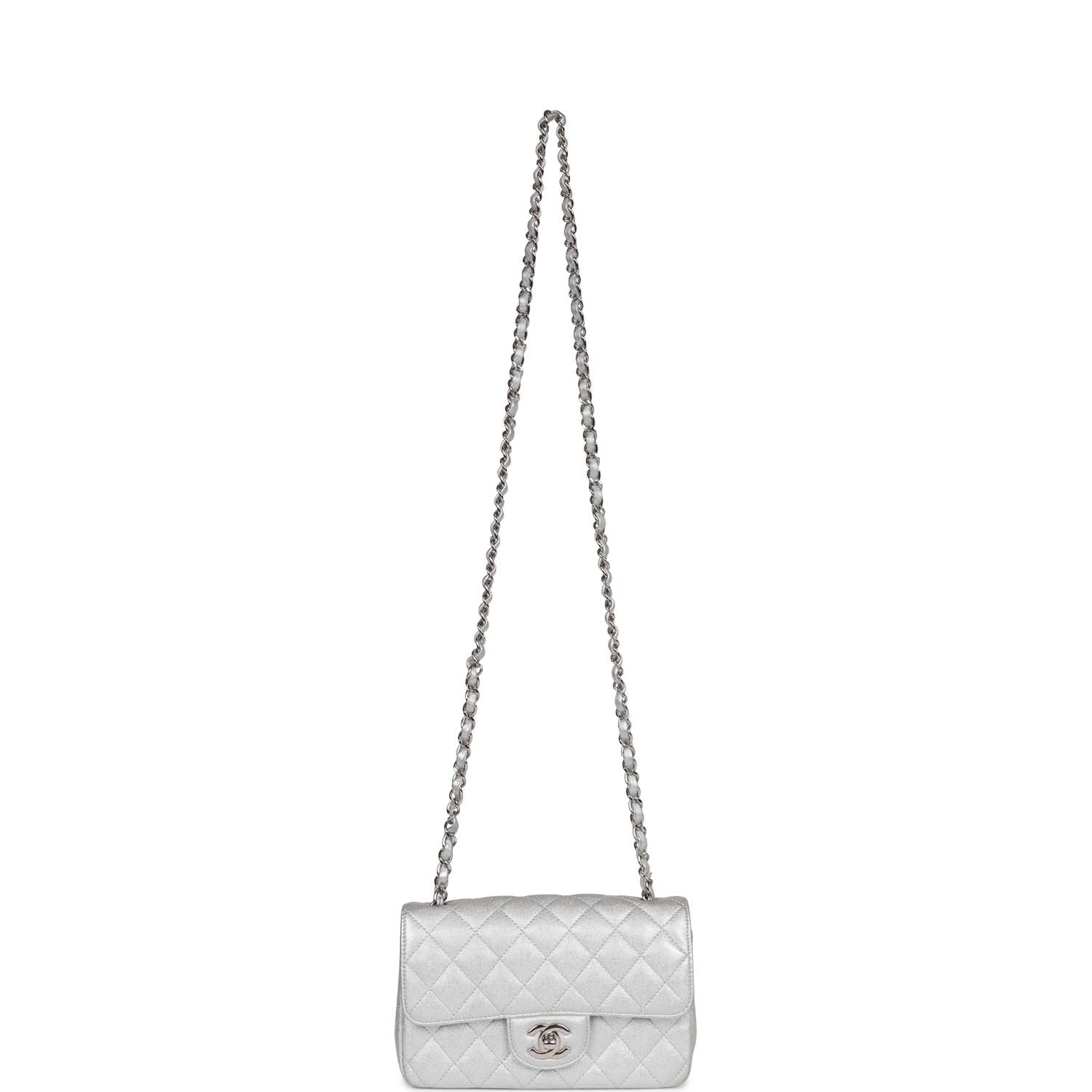 Chanel Mini Rectangular Flap Bag Silver Calfskin Silver Hardware