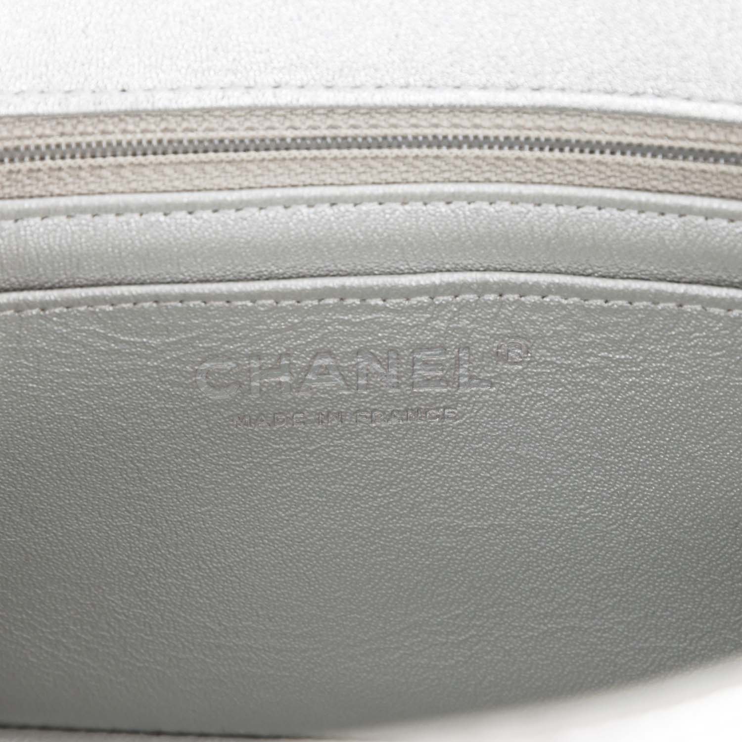 Chanel Mini Rectangular Flap Bag Silver Calfskin Silver Hardware