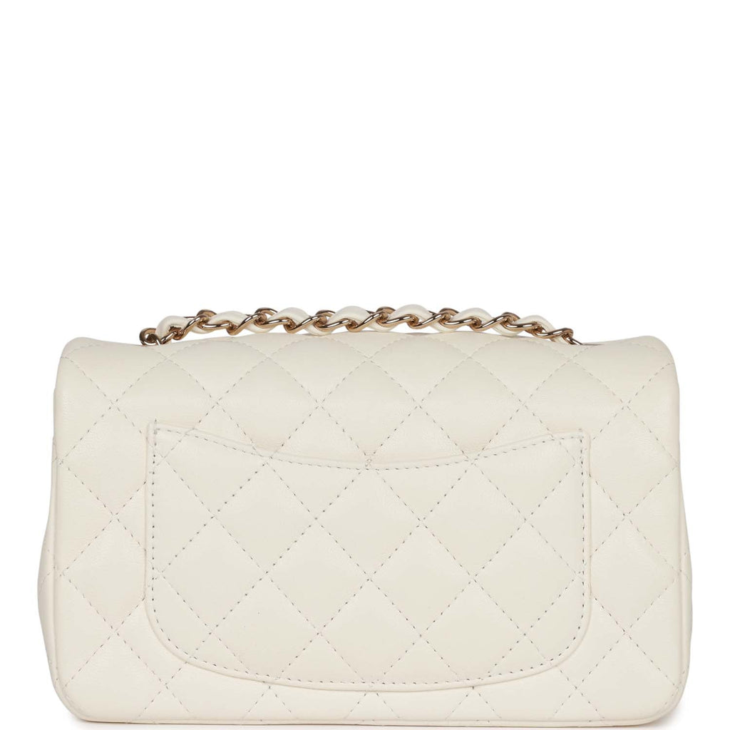 Chanel Mini Rectangular Flap Bag White Lambskin Light Gold Hardware