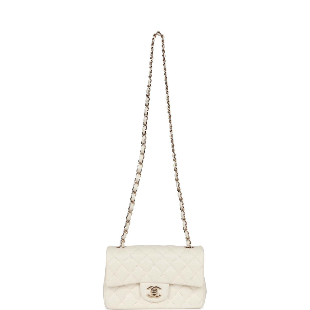 Chanel Mini Rectangular Flap Bag White Lambskin Light Gold Hardware