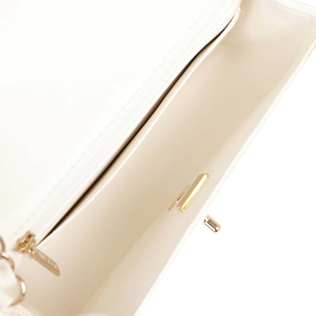 Chanel Mini Rectangular Flap Bag White Lambskin Light Gold Hardware
