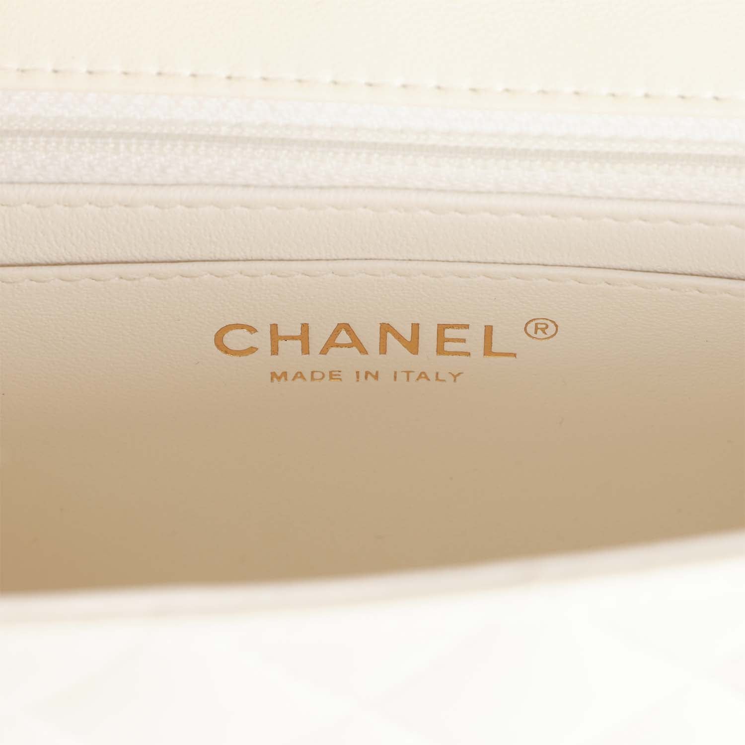 Chanel Mini Rectangular Flap Bag White Lambskin Light Gold Hardware
