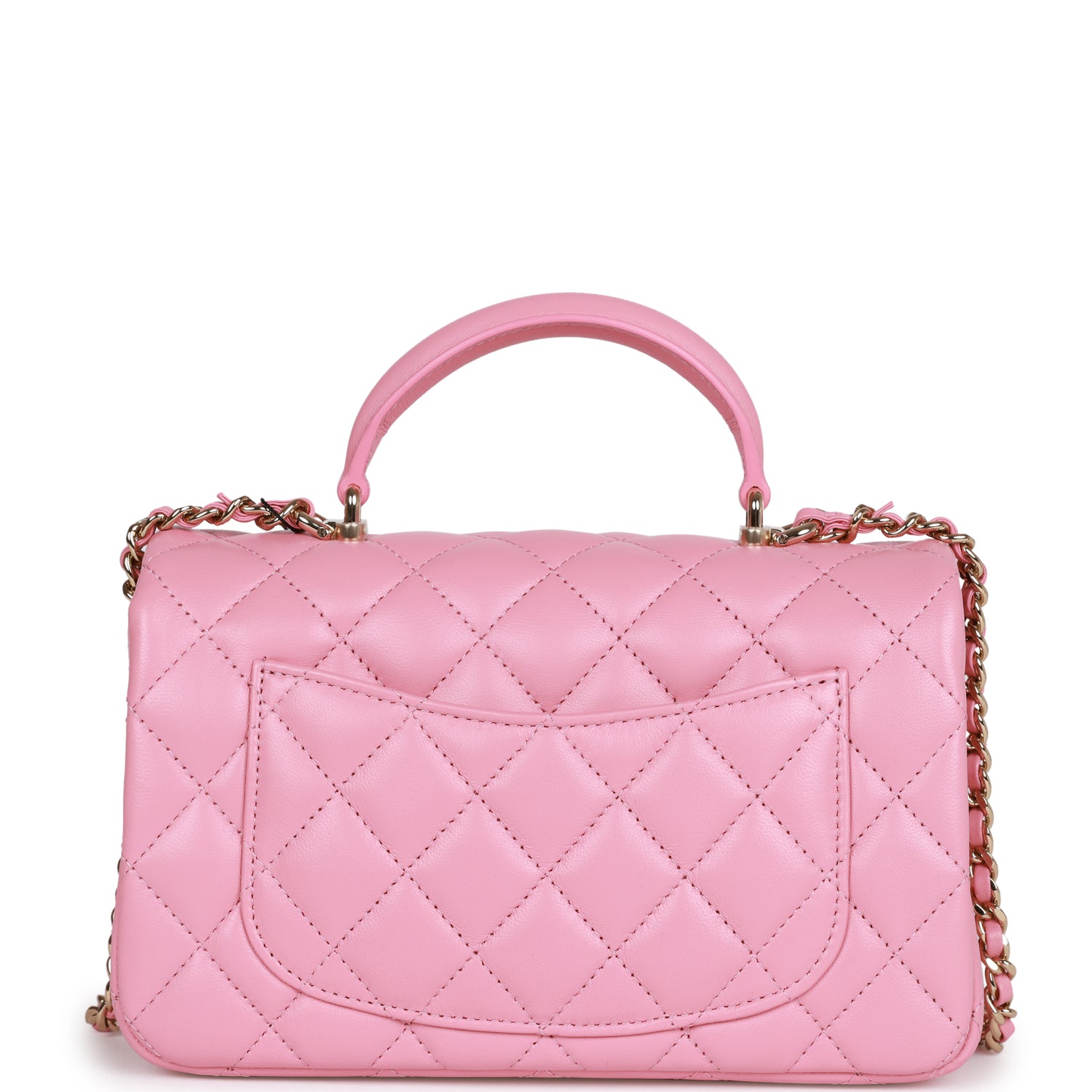 Chanel Mini Rectangular Flapbag with Top Handle Pink Lambskin Light Gold Hardware
