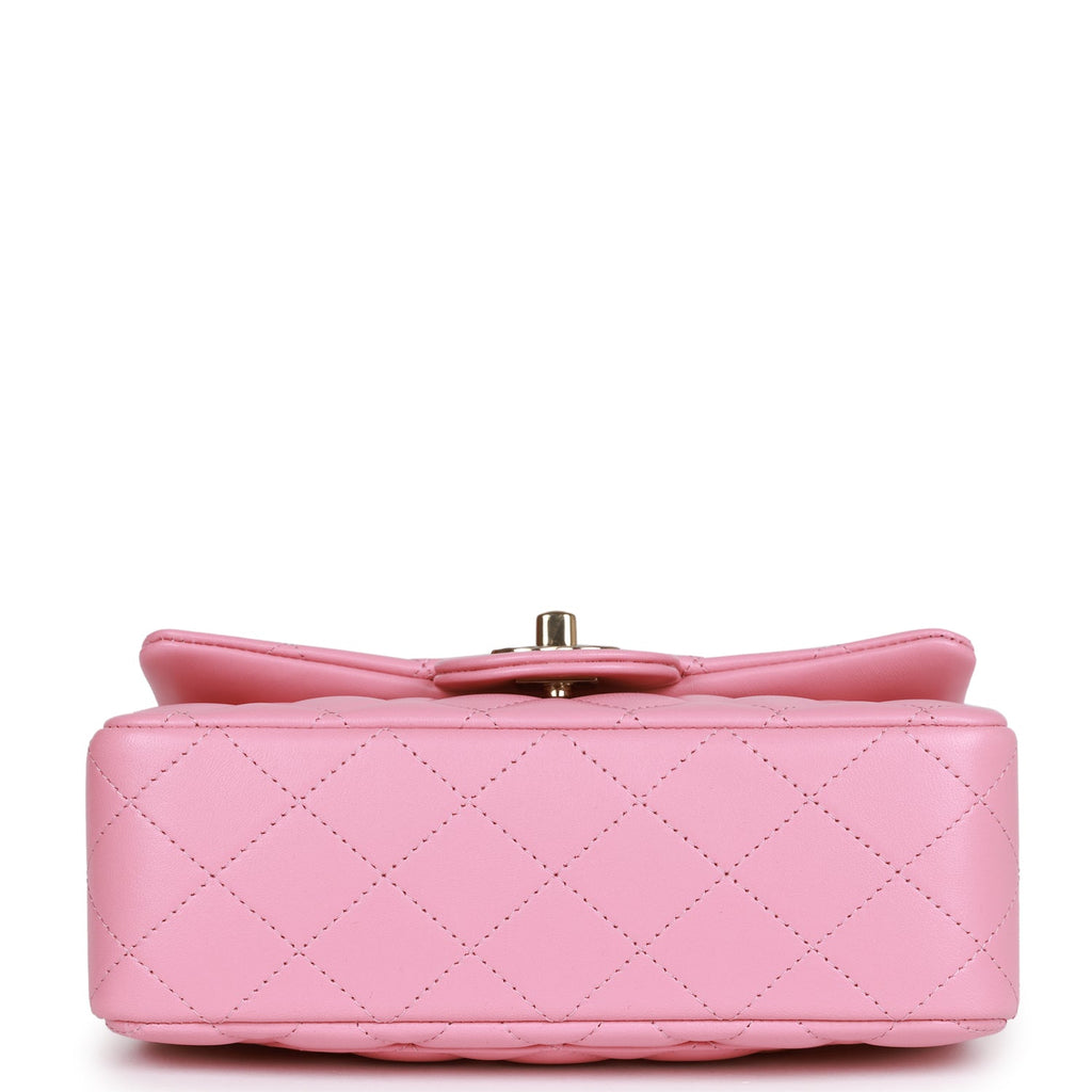 Chanel Mini Rectangular Flapbag with Top Handle Pink Lambskin Light Gold Hardware