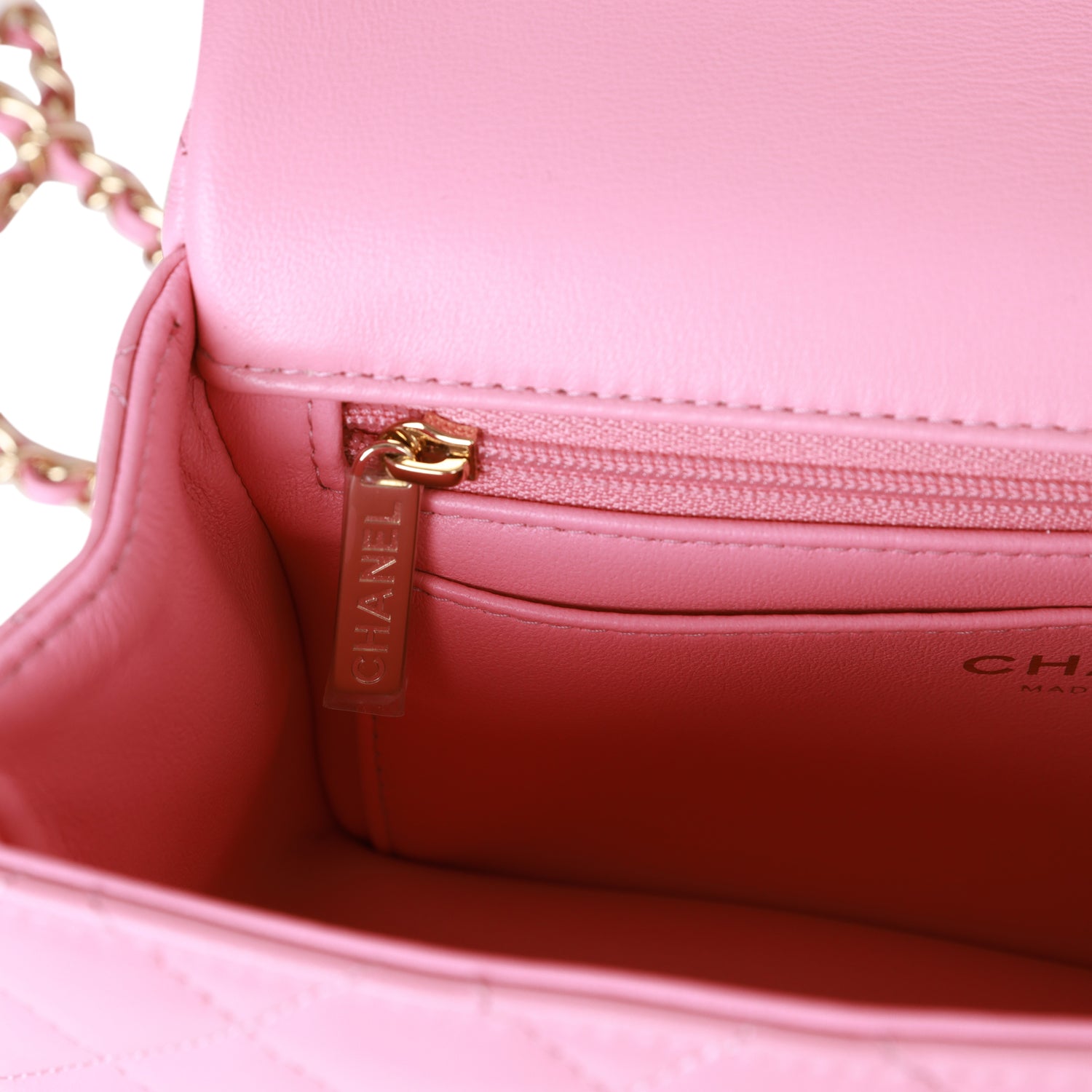 Chanel Mini Rectangular Flapbag with Top Handle Pink Lambskin Light Gold Hardware