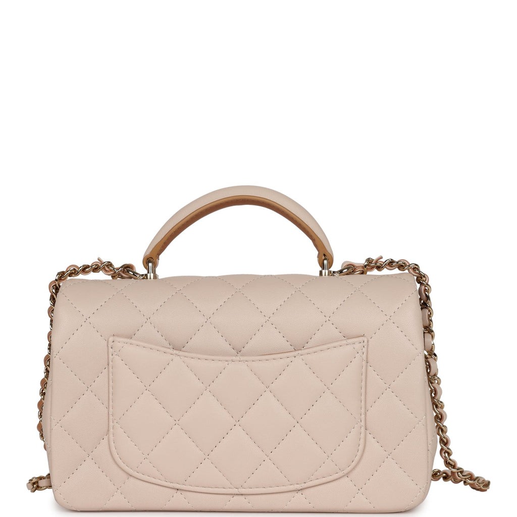 Chanel Mini Rectangular Flap with Top Handle Beige Lambskin Light Gold Hardware