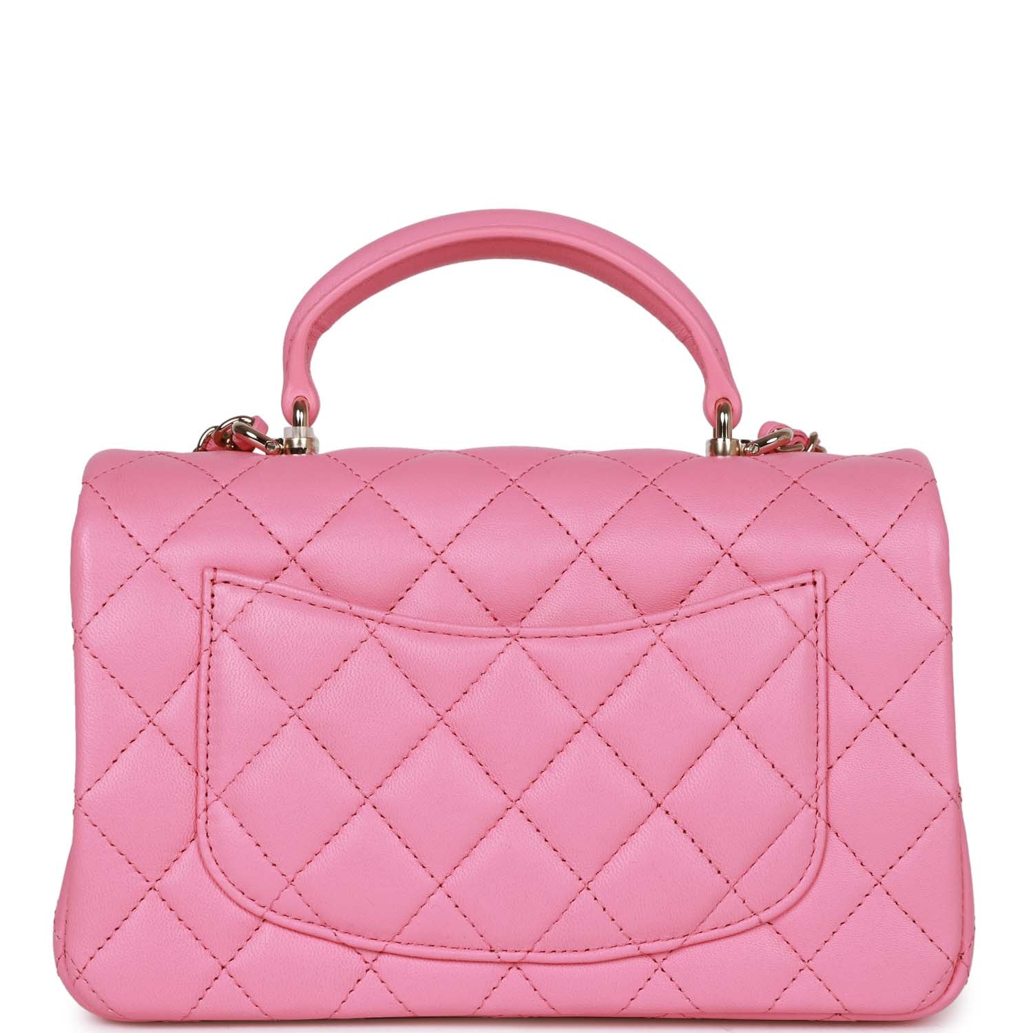 Chanel Rectangular Mini Flap Bag with Top Handle Pink Lambskin Light Gold Hardware