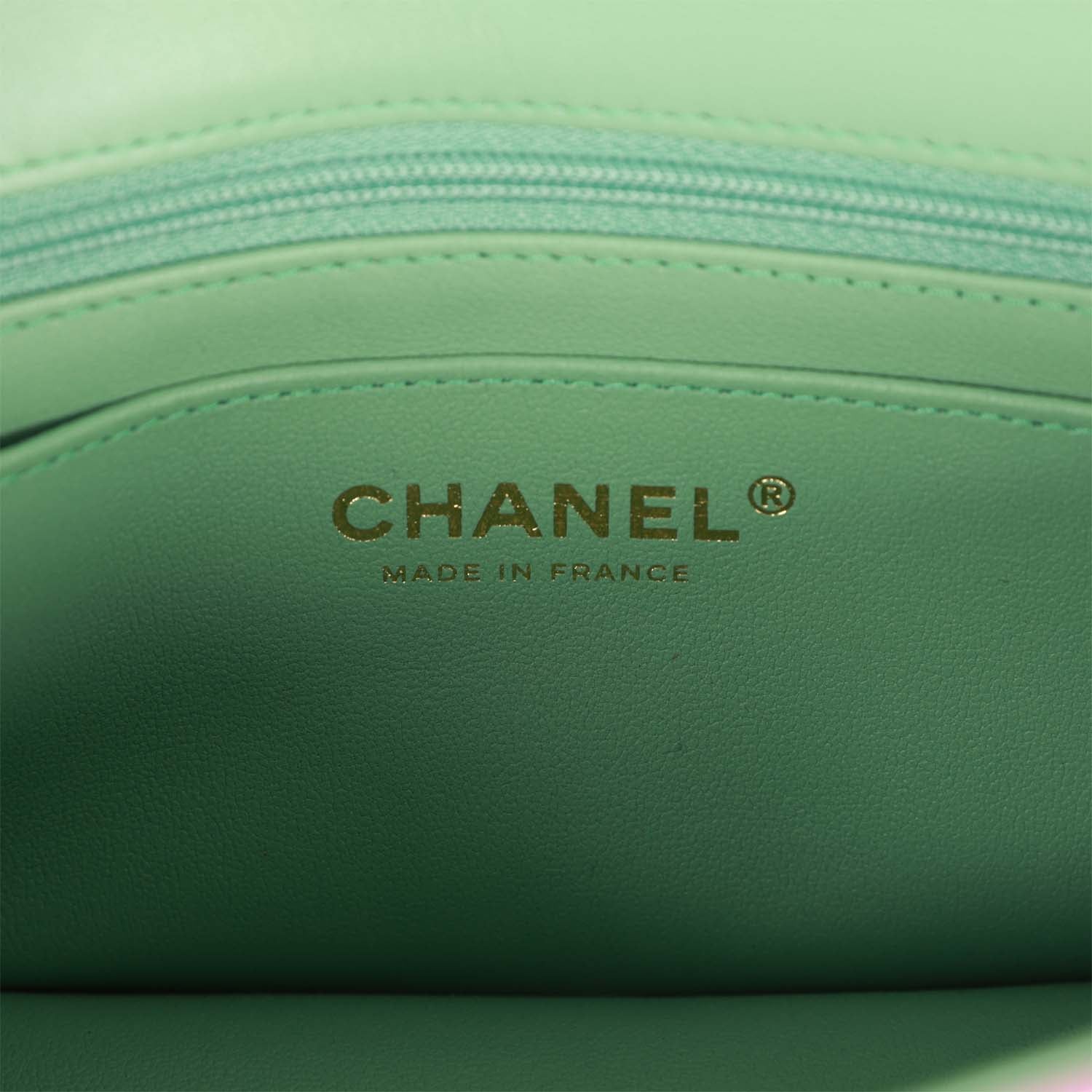 Chanel Mini Rectangular Flap with Top Handle Pink and Green Lambskin Light Gold Hardware