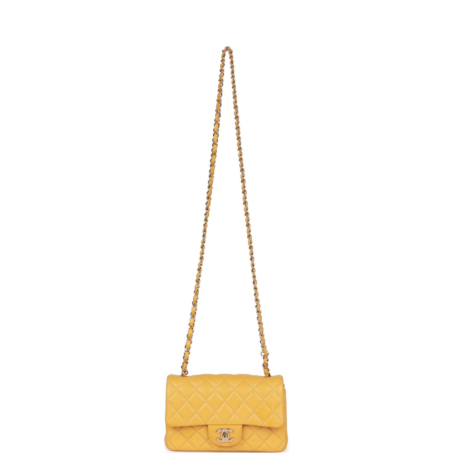 Chanel Mini Rectangular Flap Bag Yellow Lambskin Light Gold Hardware