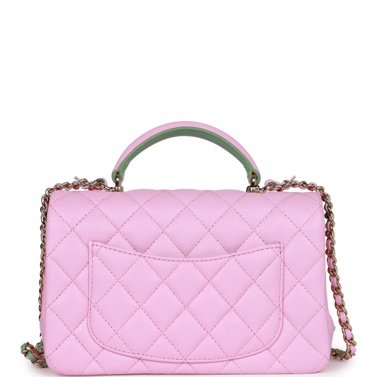 Chanel Mini Rectangular Flap with Top Handle Pink and Green Lambskin Light Gold Hardware