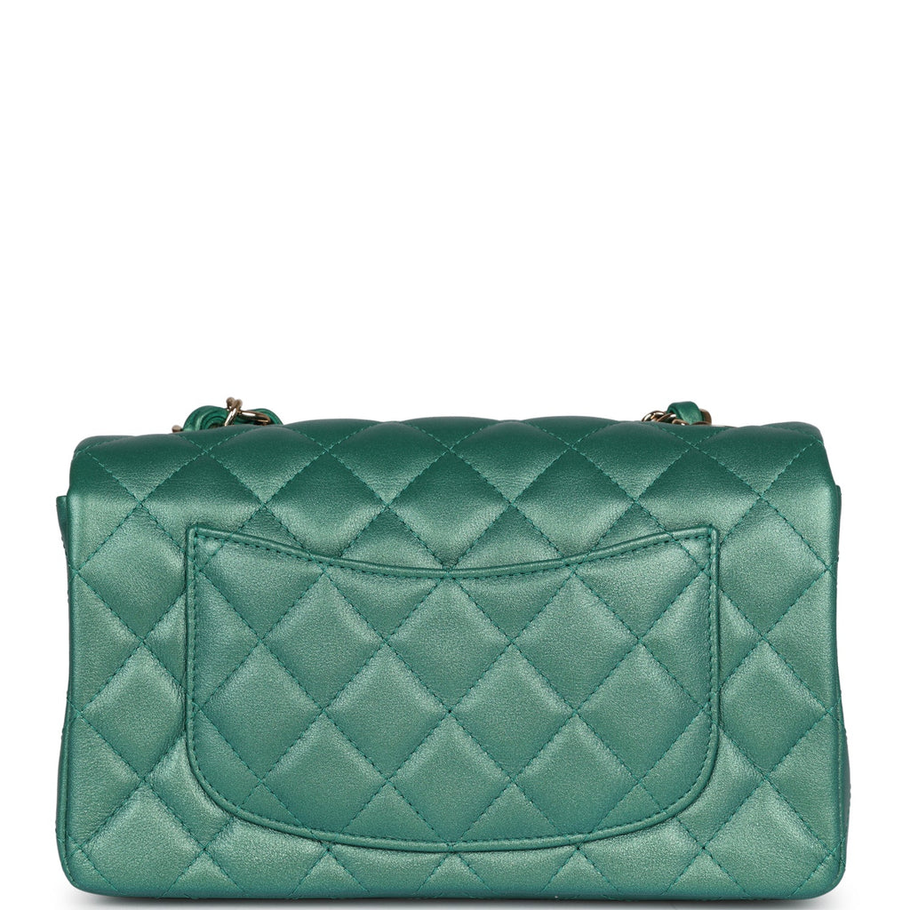 Chanel Mini Classic Rectangular Flap Iridescent Green Lambskin Light Gold Hardware