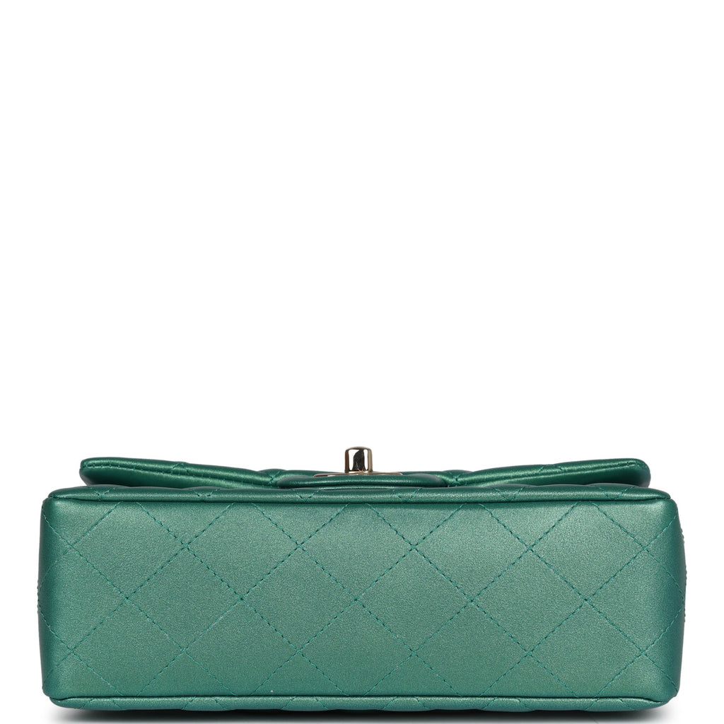 Chanel Mini Classic Rectangular Flap Iridescent Green Lambskin Light Gold Hardware