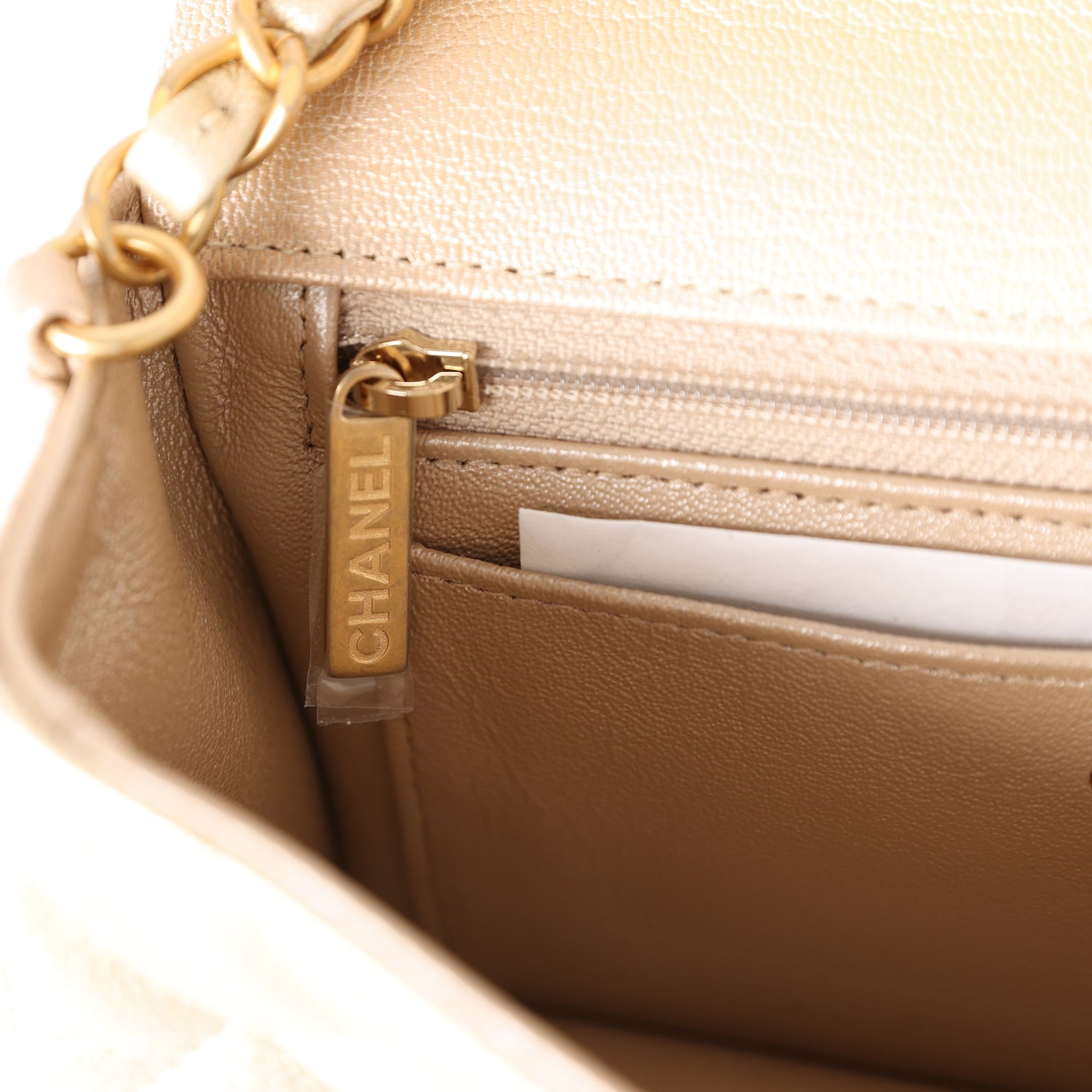Chanel Mini Classic Rectangular Flap Iridescent Gold and Beige Ombre Chevre Aged Gold Hardware